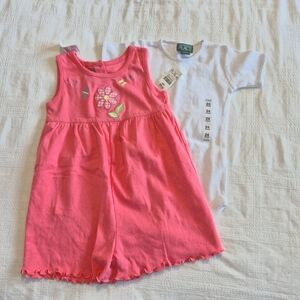 Children's Place girls 24 months coral romper with white body suit NWT